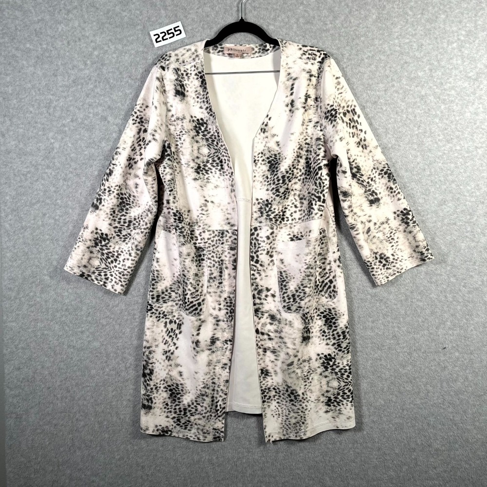 Philosophy Republic Cardigan Jacket Womens M White Black Stretch Animal Print